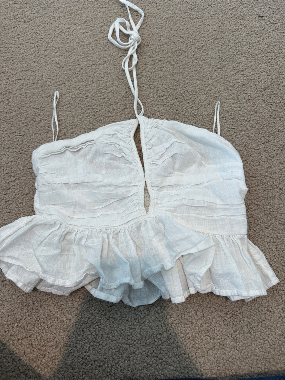 Free People White Ruffled Peplum Crop Top